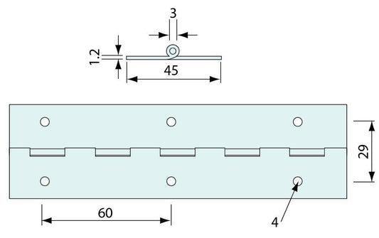 102841 - #102841 Piano Hinge SS 45mm 1.8m Length
