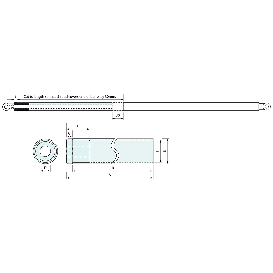 #1846 Gas Strut 8mm Shaft Shroud Set