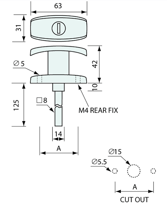 2970 - #2970 T Handle Locking Chrome Concealed Rear Fix 180°
