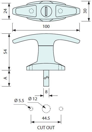 2975 - #2975 T Handle Lock Ch Rear Fix 90° RH