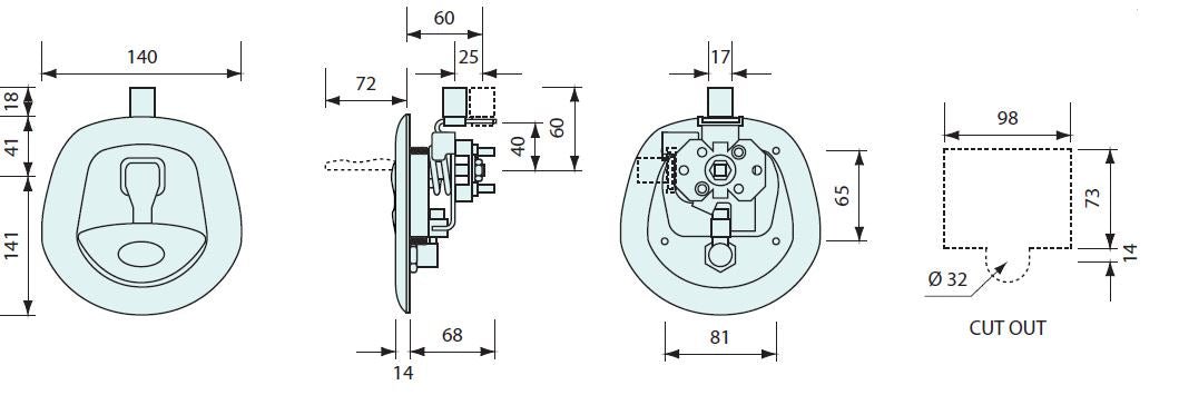 53459 - #53459 Chrome & SS Drop T Latch Central Lockable 140mm
