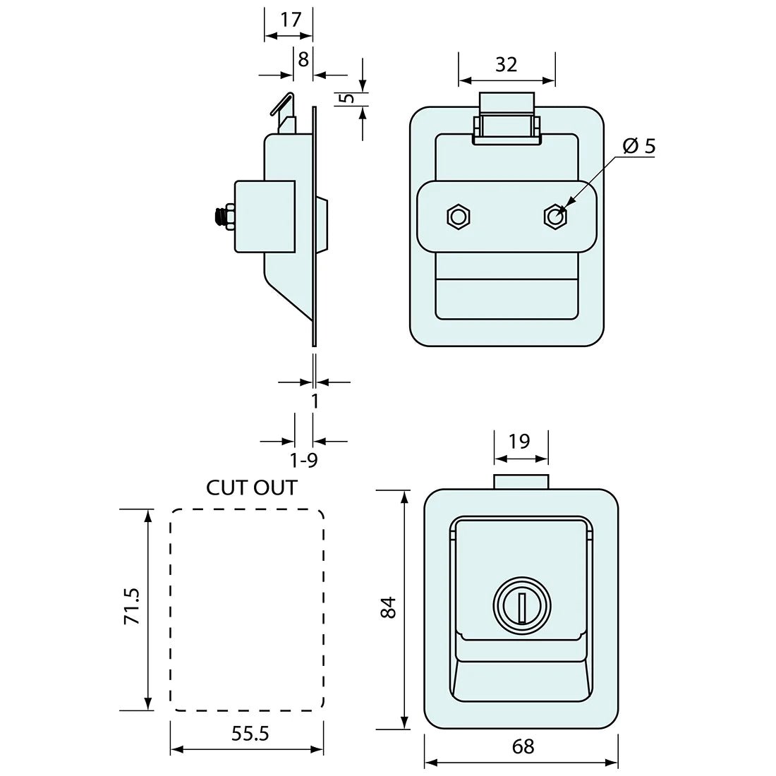 53577 - #53577 Small Paddle Latch SS Locking 84mm