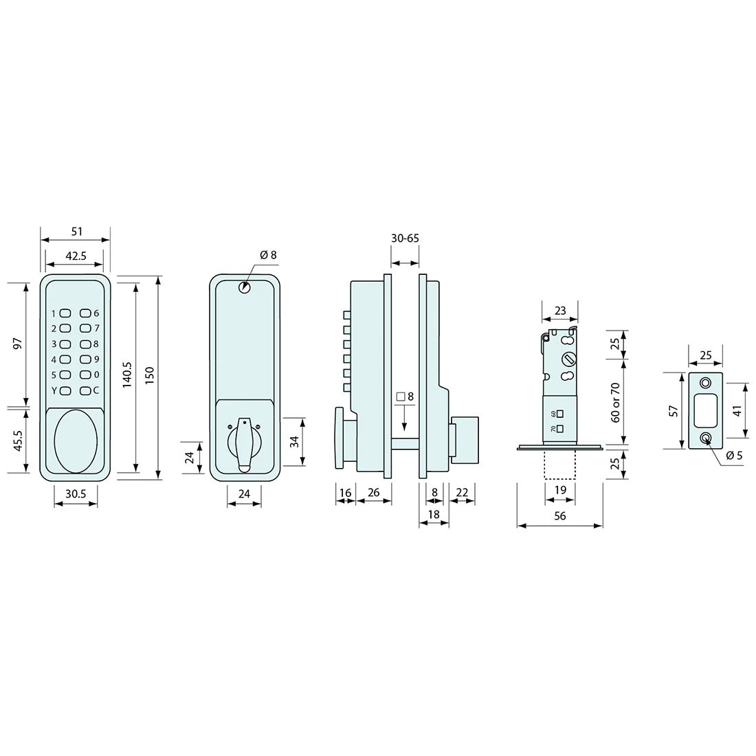 5643 - Deadbolt Mortice Digital Lock Chrome