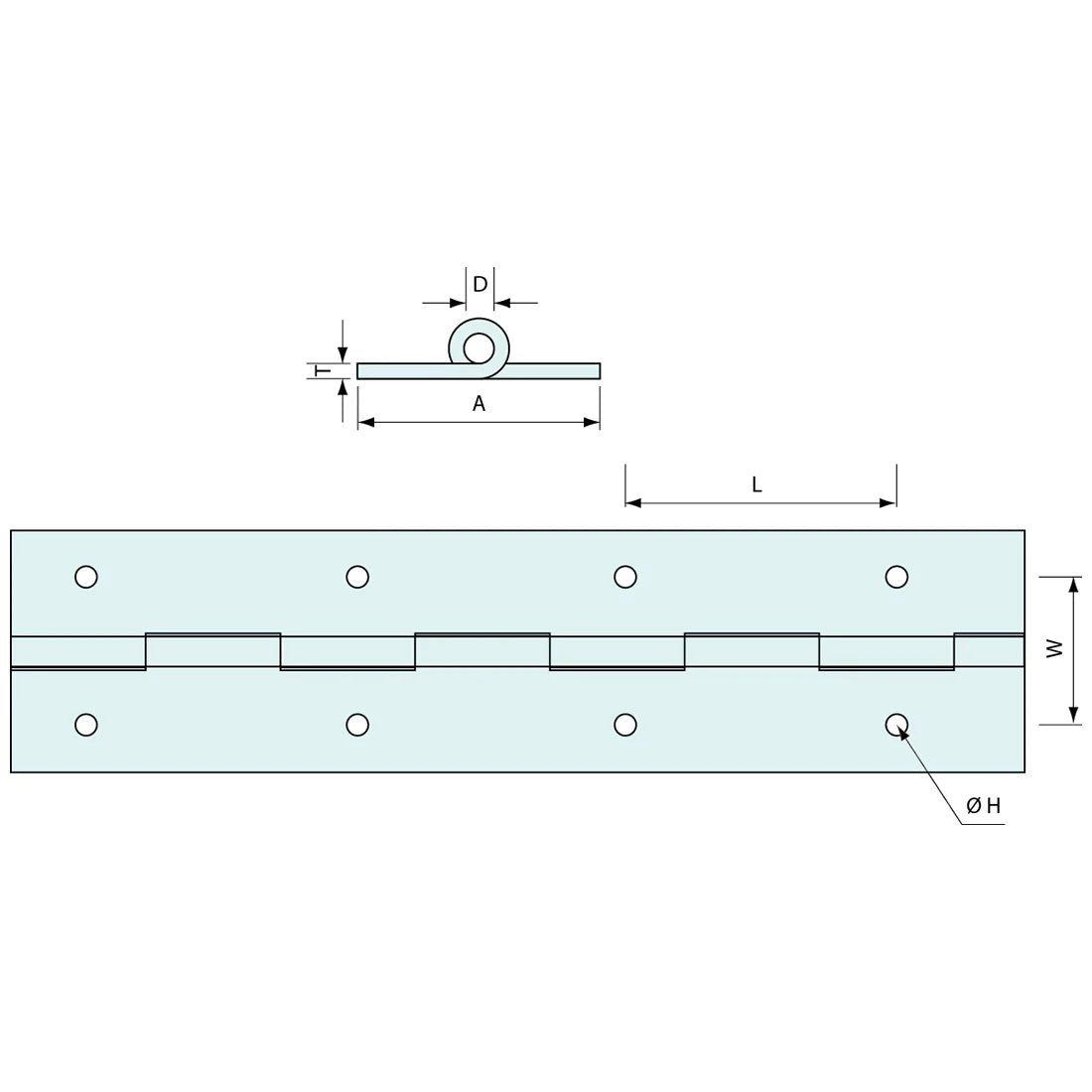 11236 - #11236 Piano Hinge Alum 60mm 900mm Length UP