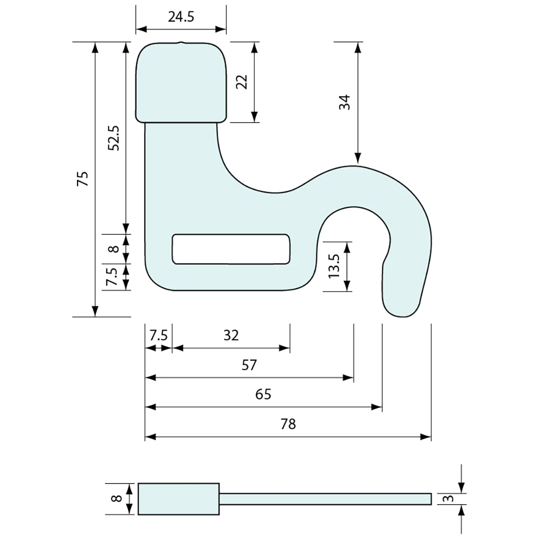 3682 - #3682 Canopy Handle Latch Bar & Red Cap 78mm