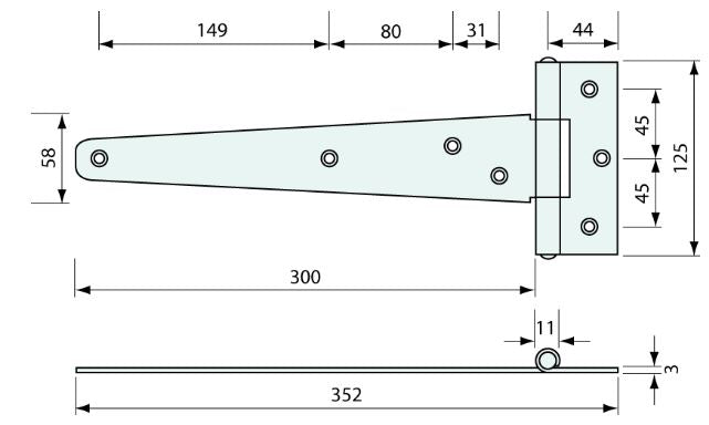 #52222 Strap Hinge 300mm  3mm Thick