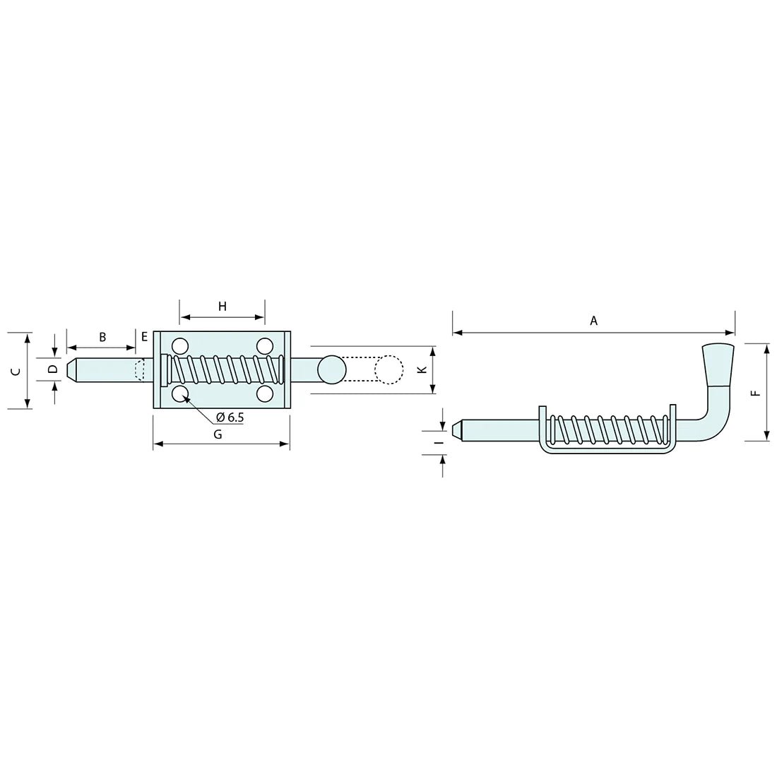 54613 - #54613 Spring Bolt Stainless Steel 225mm 16mm Pin