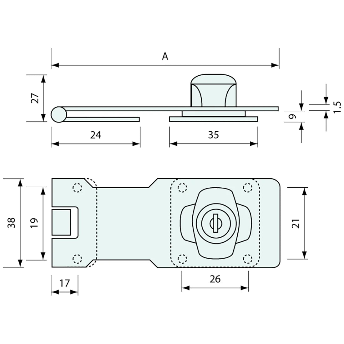 56010 - Keylock Hasp and Staple Chrome 75mm - 1 Key