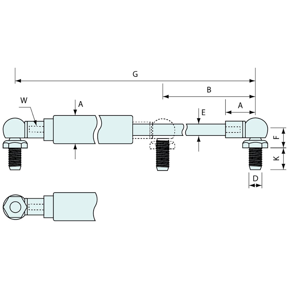 56478 - #56478 Stainless Steel 14mm Gas Strut 250kg