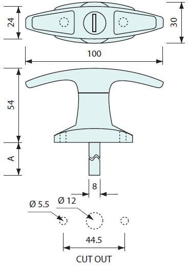 72975 - #72975 T Handle Lock Ch Rear Fix 90° RH Keyed Alike